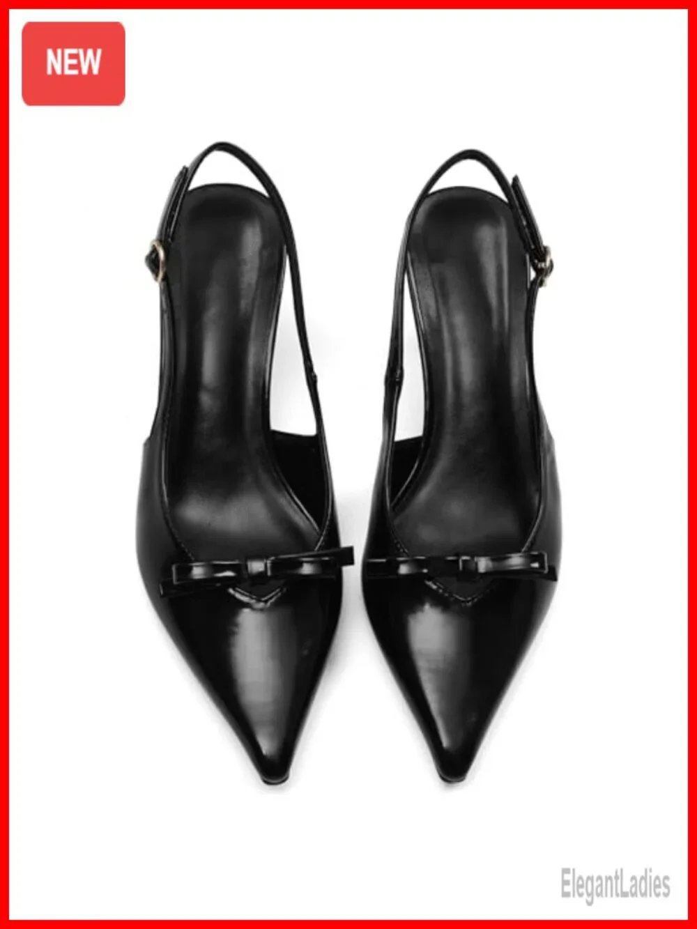 Slingback Kitten Heels Bow Ankle Strap Pointed Toe Party Pumps Faux Leather